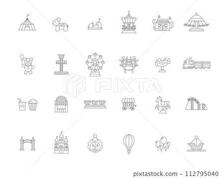 Line drawing theme park related illustration icon set 112795040