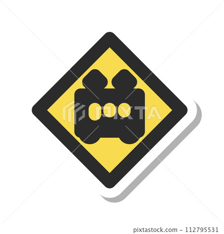Mini sign sticker single illustration with railroad crossing Mini sign sticker single illustration with railroad crossing 112795531