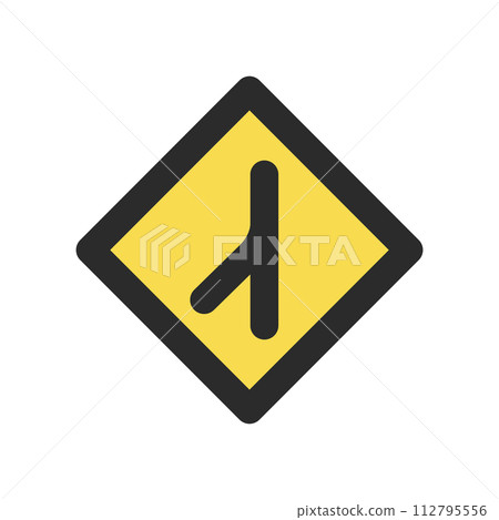 Single color illustration of mini sign with merging traffic 112795556
