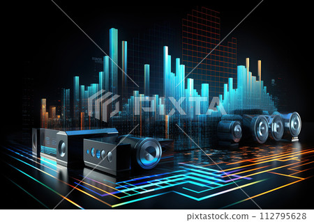 Generative ai on theme modern musical wave equalizer showing volume on abstract background 112795628