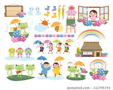 Illustration material set of the rainy season Illustration material set of the rainy season 112795743