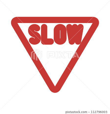 Single color illustration of mini sign: Slow down, priority road ahead Single color illustration of mini sign: Slow down, priority road ahead 112796003