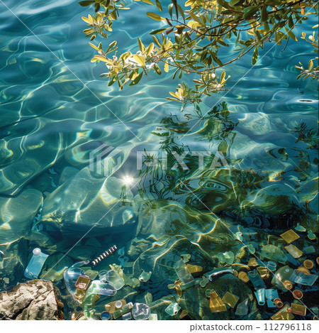 Water surface full of trash Water surface full of trash 112796118