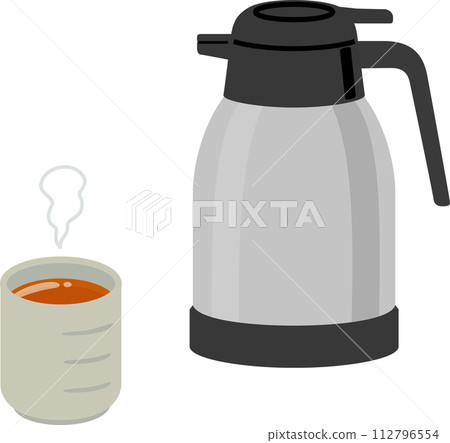 茶杯和保溫壺裡的熱茶 茶杯和保溫壺裡的熱茶 112796554