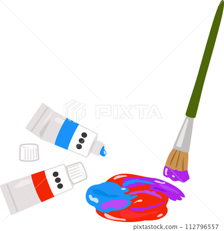 Red and blue paint mixed with a paintbrush 112796557