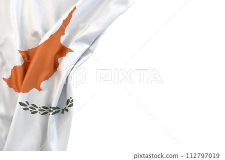 Flag of Cyprus in the corner on white background. Isolated. 3D illustration Flag of Cyprus in the corner on white background. Isolated. 3D illustration 112797019