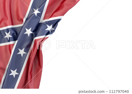 Flag of Confederate States of America in the corner on white background. Isolated. 3D illustration Flag of Confederate States of America in the corner on white background. Isolated. 3D illustration 112797040