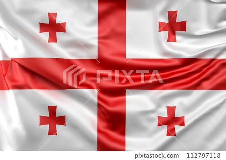 Ruffled Flag of Georgia (Sakartvelo). 3D Rendering 112797118