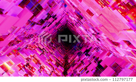 3d illustration Abstract composition of cubes in neon light with reflections 112797177