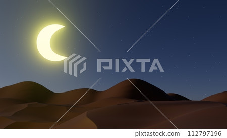 3d illustration crescent moon in the desert, ramadan concept 3d illustration crescent moon in the desert, ramadan concept 112797196
