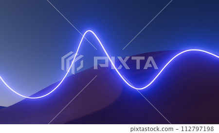 3d illustration neon glowing line in the desert at night 112797198
