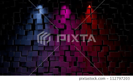 3d illustration Abstract background of cubes in neon light 3d illustration Abstract background of cubes in neon light 112797203