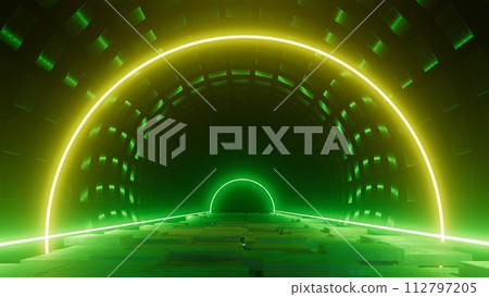 3d illustration colorful round neon portal road at night 3d illustration colorful round neon portal road at night 112797205