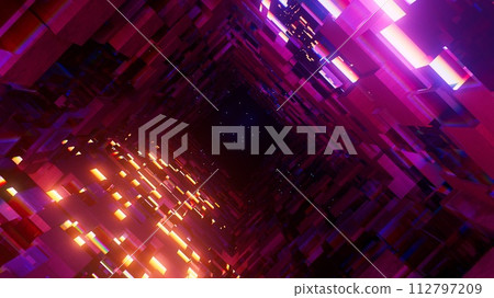3d illustration Abstract composition of cubes in neon light with reflections 3d illustration Abstract composition of cubes in neon light with reflections 112797209