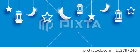Ramadan kareem greeting card background. Eid mubarak paper art banner illustration design. Ramadan kareem greeting card background. Eid mubarak paper art banner illustration design. 112797246