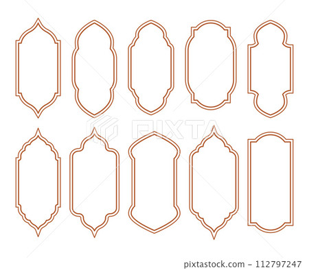 Islamic and ramadan kareem windows in oriental style. Border and frame with modern boho design template. Islamic and ramadan kareem windows in oriental style. Border and frame with modern boho design template. 112797247