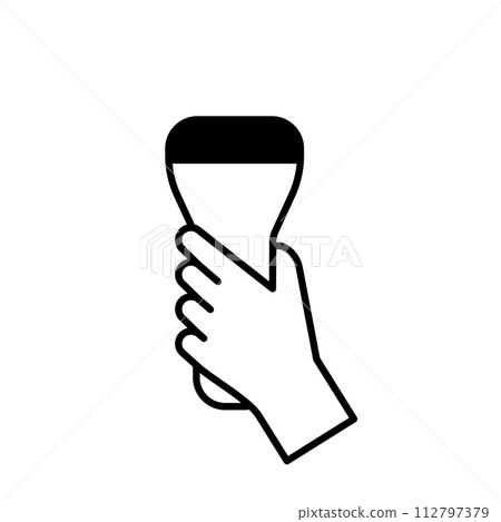 Illustration icon of a hand holding a barcode reader 112797379