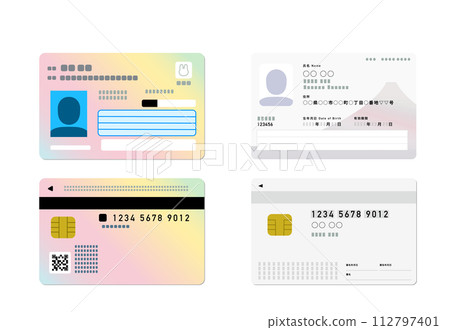 Illustration of the newly designed My Number card (front and back) 112797401