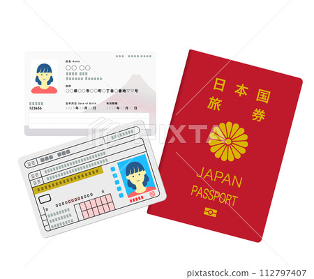 Illustration of new my number card and passport Illustration of new my number card and passport 112797407