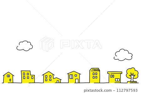 cute hand drawn yellow cityscape frame 112797593