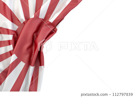 Japan Imperial Flag in the corner on white background. Isolated. 3D illustration. Isolated 112797839