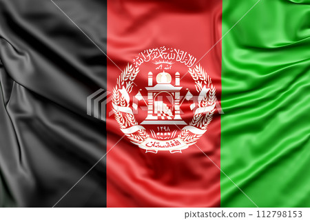 Ruffled Flag of Afghanistan. 3D illustration 112798153