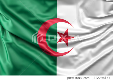 Ruffled Flag of Algeria. 3D Rendering Ruffled Flag of Algeria. 3D Rendering 112798155