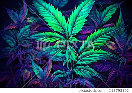 Banner consisting from traditional species marijuana in leaves, Ai generated 112798192