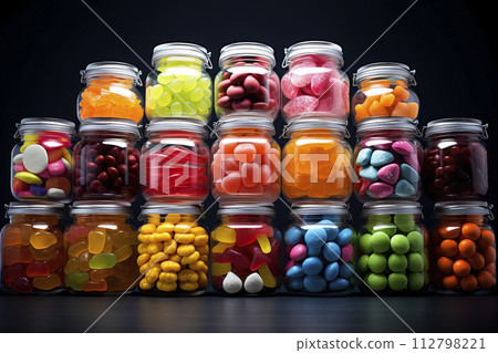 AI-generated content. Jars with a variety of candies. Generative AI 112798221