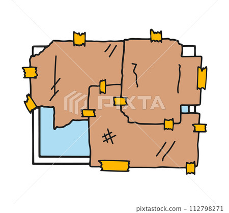 Illustration of covering a window with cardboard Illustration of covering a window with cardboard 112798271