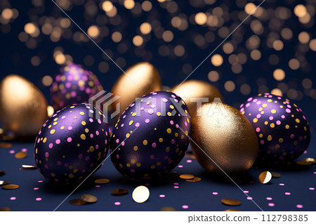 Generative ai on theme celebration holiday Easter with bright eggs are main accessory at abstract background Generative ai on theme celebration holiday Easter with bright eggs are main accessory at abstract background 112798385