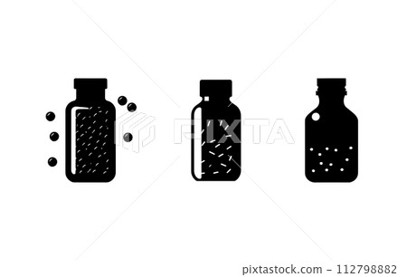 lying medicine bottle with pills silhouette, Medicine bottle icon,vector illustration lying medicine bottle with pills silhouette, Medicine bottle icon,vector illustration 112798882