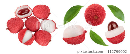 lychee fruit isolated on white background with full depth of field. Top view. Flat lay 112799002