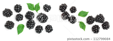 blackberry isolated on a white background closeup. Clipping path and full depth of field. Top view. Flat lay 112799084