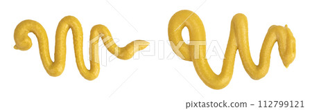 Mustard sauce isolated on white background. Top view. Flat lay Mustard sauce isolated on white background. Top view. Flat lay 112799121