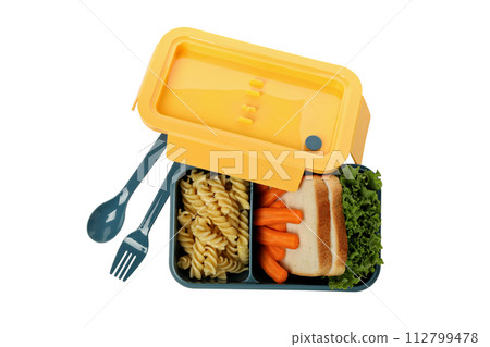 PNG,Blue lunch box with food, isolated on white background PNG,Blue lunch box with food, isolated on white background 112799478