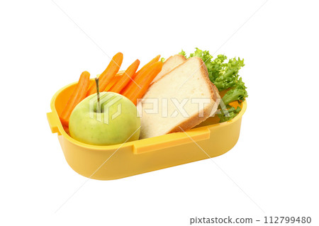 PNG,Yellow lunch box with food, isolated on white background PNG,Yellow lunch box with food, isolated on white background 112799480