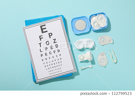 Contact lenses with accessories and a sight test plate 112799523
