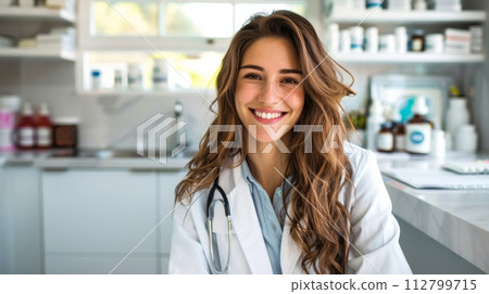 Smiling female doctor with stethoscope in hospital 112799715