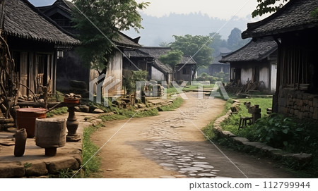 Tranquil rural village, reminiscent of peaceful yesteryears.AI Generated 112799944