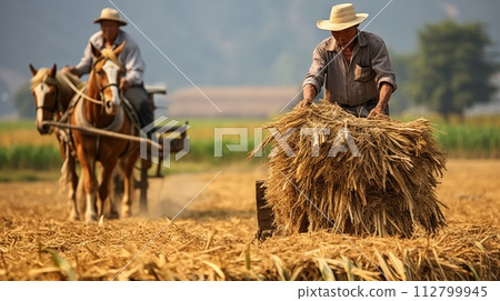 Farmers used horses to transport grass and crops.AI Generated 112799945