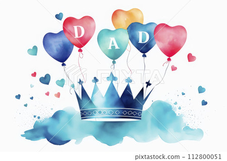 Cute Father's Day card, Father's day background with crown and love balloons decoration. 112800051