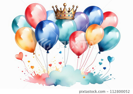 Cute Father's Day card, Father's day background with crown and love balloons decoration. 112800052