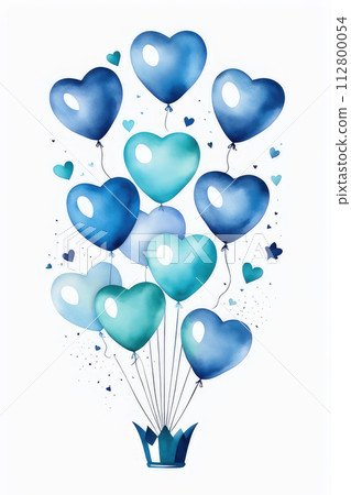 Happy Father's Day card. Father's day cute background with crown and love balloons decoration. 112800054