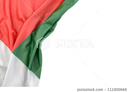 Flag of Madagascar in the corner on white background. 3D rendering. Isolated 112800666