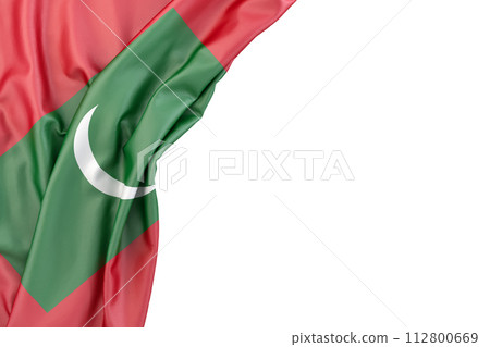 Flag of Maldives in the corner on white background. 3D rendering. Isolated 112800669