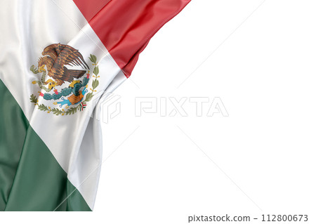 Flag of Mexico in the corner on white background. 3D rendering. Isolated Flag of Mexico in the corner on white background. 3D rendering. Isolated 112800673