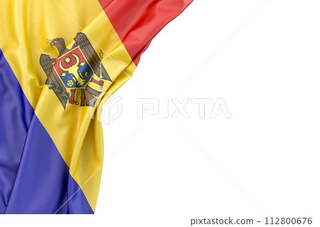 Flag of Moldova in the corner on white background. 3D rendering. Isolated 112800676