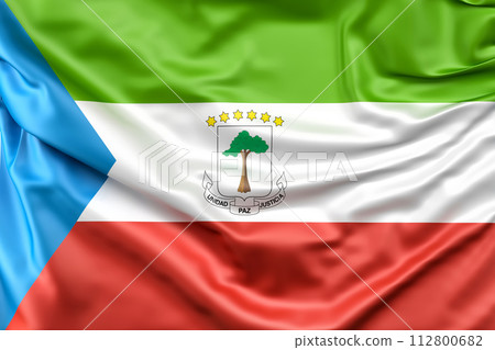 Ruffled Flag of Equatorial Guinea. 3D rendering. Isolated 112800682