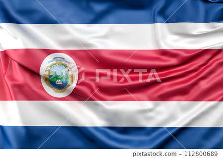 Ruffled Flag of Costa Rica with ensign. 3D rendering. Isolated 112800689